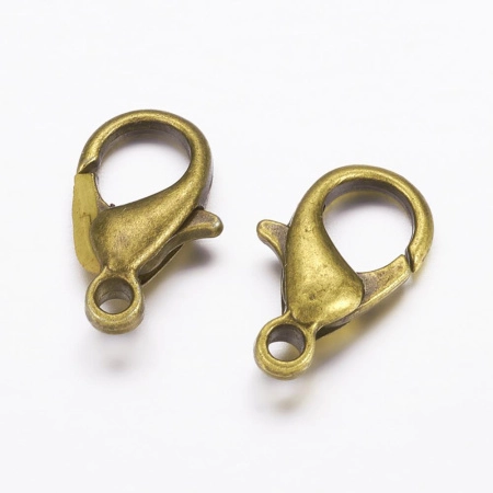 Застежка, 14х8мм, карабин, базовый материал - оловянный сплав, бронзовый, 10 грамм