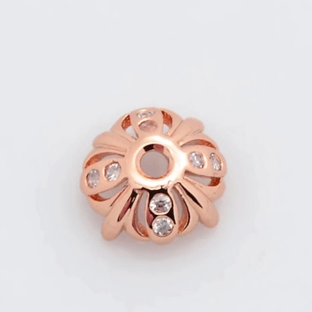 Шапочка для бусин (обниматель), 8.5х3.5мм, Milano, с четырьмя лепестками, с фианитами, базовый материал - латунь, под розовое золото, 1 шт.