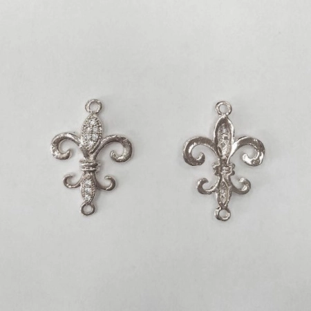 Коннектор, 22х15мм, Milano, Королевская лилия, с фианитами, базовый материал - латунь, под родий, 1 шт.