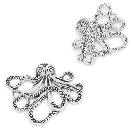 Коннектор, 43х35мм, осьминог, базовый материал - цинковый сплав, стиль тибетское серебро, 2 шт.