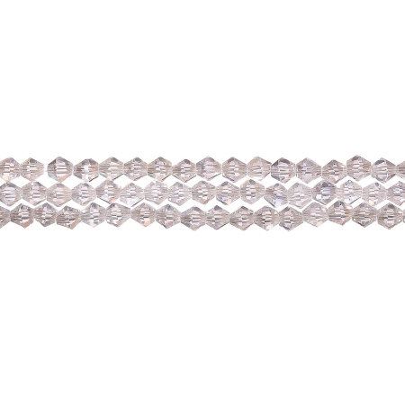 Бусины стеклянные, 4-5мм, граненые, биконусы, кристально-прозрачные с радужно-перламутровым покрытием, 75-95 шт., низка Бусины стеклянные, 4-5мм, граненые, биконусы, кристально-прозрачные с радужно-перламутровым покрытием, 75-95 шт., низка