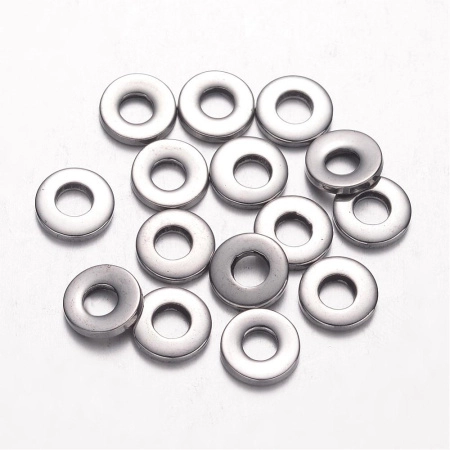Бусина металлическая, 9х1.5мм, рондель Heishi, с крупным отверстием, базовый материал - нержавеющая сталь, без покрытия, 5 шт.