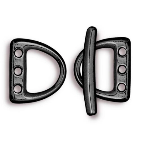 Застежка, 15х13мм, TierraCast, тогл D-образный, на три нити, базовый материал - оловянный сплав, вороненая сталь, 1 шт.