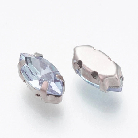 Стразы стеклянные в оправе, 12х6мм, пришивной, форма челнок, сиренево-голубой, оправа стального цвета, 5 грамм