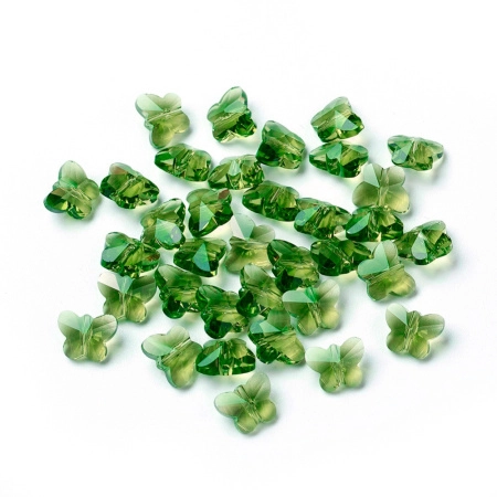 Бусина стеклянная, 10х8мм, бабочка, зелёная, 5 шт.