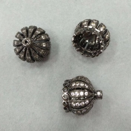 Цилиндр, 16х15мм (внутренний размер 11мм), Milano, Корона с фианитами, базовый материал - латунь, вороненая сталь, 1 шт., УЦЕНКА