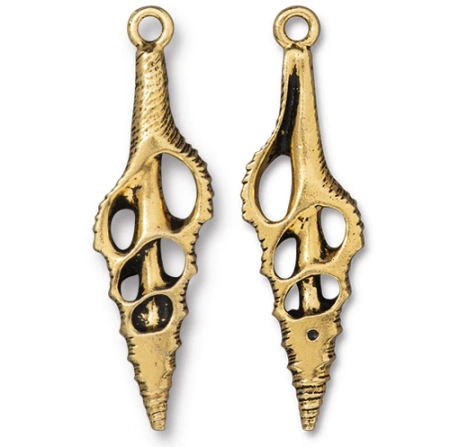 Подвеска, 55х15.5мм, TierraCast, Срез ракушки, базовый материал - оловянный сплав, позолоченный с чернением, 1 шт.