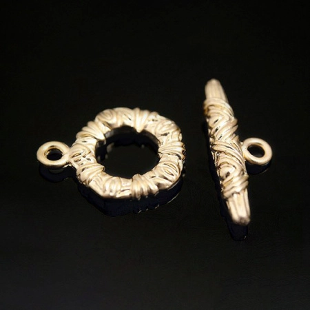 Застежка, 16.5х13мм, Корея, тогл, узорный, базовый материал - латунь, матовый позолоченный, 1 шт.