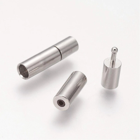 Застежка-концевик, 16х4мм (внутренний размер 3мм), кнопка-цилиндр с силиконовой вставкой, базовый материал - латунь, стального цвета, 5 шт.