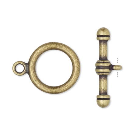 Застежка, 26х22мм, тогл, базовый материал - латунь, античный позолоченный (цвет - бронза), 1 шт.