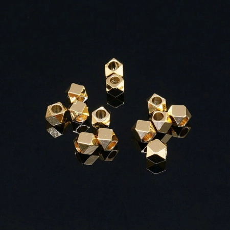Бусина металлическая, 3мм, Корея, многогранник, базовый материал - латунь, позолоченный, 10 шт.