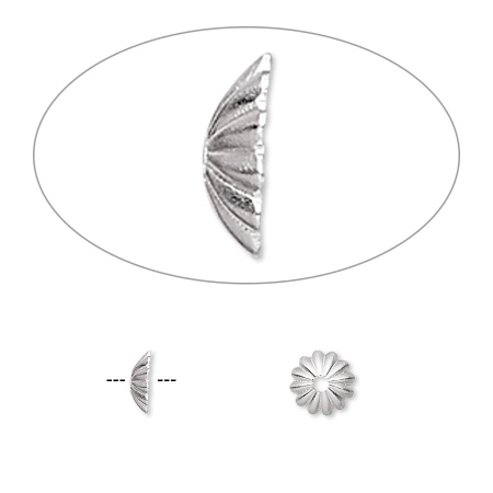 Шапочка для бусин (обниматель), 6х1.5мм, ребристый, базовый материал - латунь, посеребренный, 20 шт.