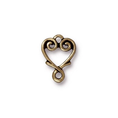 Коннектор, 13х9.5мм, TierraCast, Сердце Лоза, с двумя петельками, базовый материал - оловянный сплав, бронзовое с чернением, 2 шт.