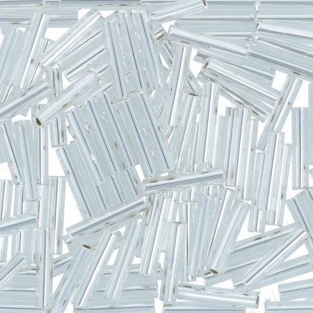 Бисер TOHO Bugle, размер 9мм, цвет #21 (Внутреннее серебрение, хрусталь), 10 грамм