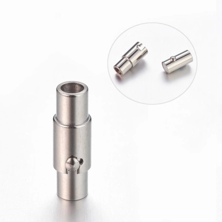 Застежка-концевик, 17х5.5мм (внутренний размер 3мм), магнитная, с фиксатором, цилиндр, базовый материал - нержавеющая сталь, без покрытия, 1 шт.
