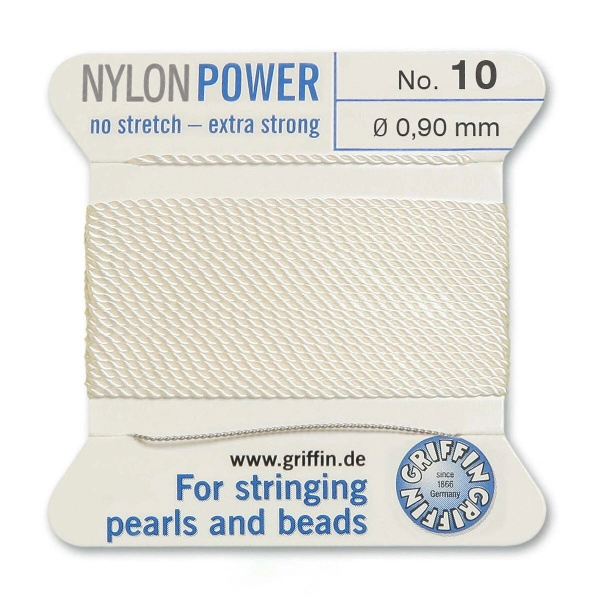 <p>
Толстая и прочная нить Nylon Power из высококачественного нейлона, очень крепкая, не растягивается. Произведена компанией Griffin (Германия). К нити прикреплена проволочная иголочка. Идеально подходит для использования с жемчугом и натуральными камнями. Толщина около 0,9 мм. Оттенок может отличаться от фотографии и в разных поставках. Намотка может состоять из нескольких частей. Цена за моток 2 метра.
</p>
