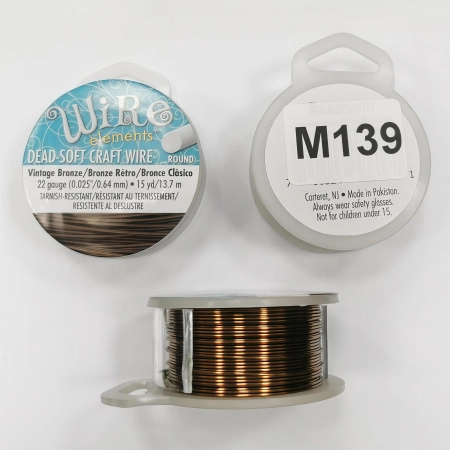 Проволока гибкая, 0.644мм, Wire elements (Craft Wire), не темнеющая, античная бронза, катушка, 13.7 метра
