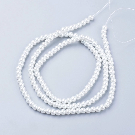 Бусина стеклянная, 6мм, жемчуг искусственный, белый, 140 шт., низка Бусина стеклянная, 6мм, жемчуг искусственный, белый, 140 шт., низка