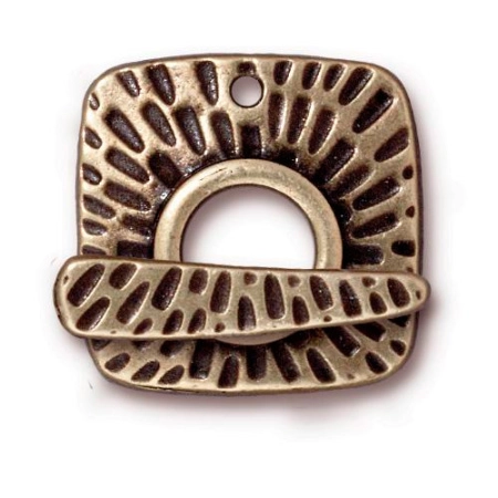 Застежка, 22мм, TierraCast, тогл, квадрат с лучами, базовый материал - оловянный сплав, бронзовый, 1 шт.