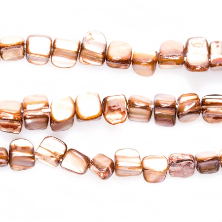 Бусина перламутр, 8х7-10х8мм, трубочка, коричневая, 45 шт., низка