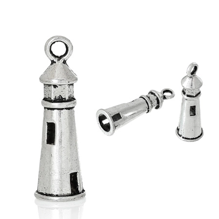 Подвеска, 25х8мм, маяк, базовый материал - цинковый сплав, стиль тибетское серебро, 10 шт.