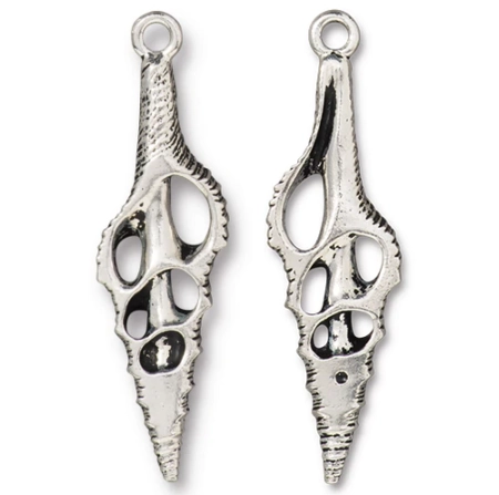 Подвеска, 55х15.5мм, TierraCast, Срез ракушки, базовый материал - оловянный сплав, посеребренный с чернением, 1 шт.