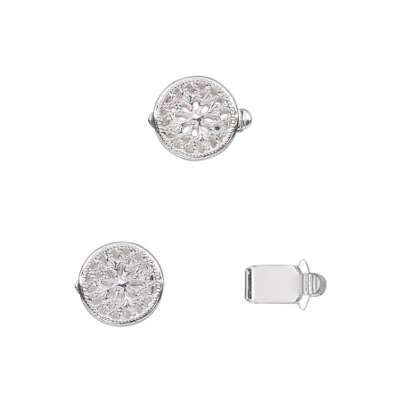 Застежка, 11х9мм, ажурный круг, базовый материал - латунь, посеребренный, 1 шт.