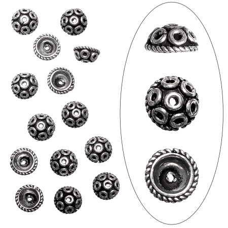 Шапочка для бусин (обниматель), 8.5х4мм, Индия, Бали, базовый материал - латунь, посеребренный с чернением, 1 шт., УЦЕНКА