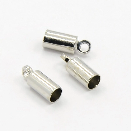 Концевики, 9х3.5мм (внутренний размер 3мм), клеевые, гладкие цилиндры с петелькой, базовый материал - латунь, стального цвета, пара