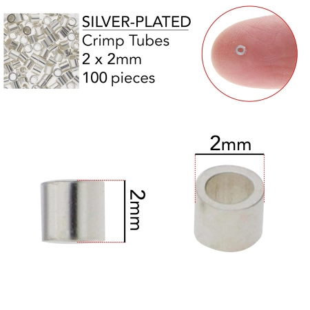 <p>Кримпы - трубочки размером примерно 2*2 мм. Внутренний диаметр около 1.2 мм. Оттенок может отличаться от фотографии и в разных поставках. Могут попадаться помятые кримпы, возможны заусенцы. Произведено американской компанией BeadSmith в Китае. Дизайн упаковки может быть разным в разных поставках. Цена за упаковку - около 100 шт. (фасуются производителем без проверки на брак).</p>