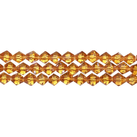 Бусины стеклянные, 6мм, граненые, биконусы, янтарные с перламутровым покрытием, 50 шт., низка Бусины стеклянные, 6мм, граненые, биконусы, янтарные с перламутровым покрытием, 50 шт., низка