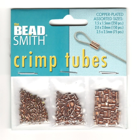 Кримпы, 1.5-2.5мм, микс размеров, Bead Smith, трубочки, базовый материал - латунь, яркая медь, 475 шт.