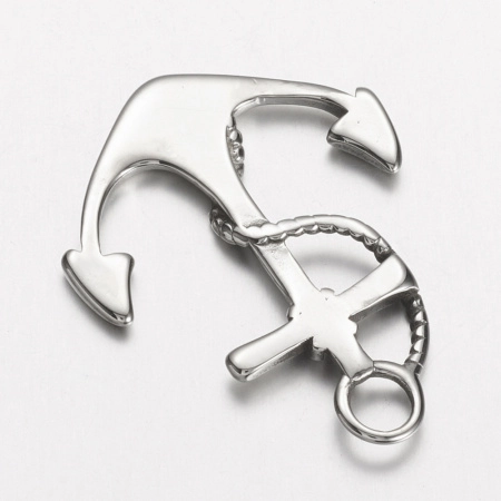 Подвеска, 40х31мм, якорь с веревкой, базовый материал - нержавеющая сталь, без покрытия с чернением, 1 шт. <p>Выпуклая односторонняя подвеска - якорь. Нержавеющая гипоаллергенная сталь (марка 304: используется в пищевой промышленности, не окисляется, не темнеет, не облезает). Также можно использовать как коннектор или застежку-крючок для браслета. Цена за 1 шт.</p>