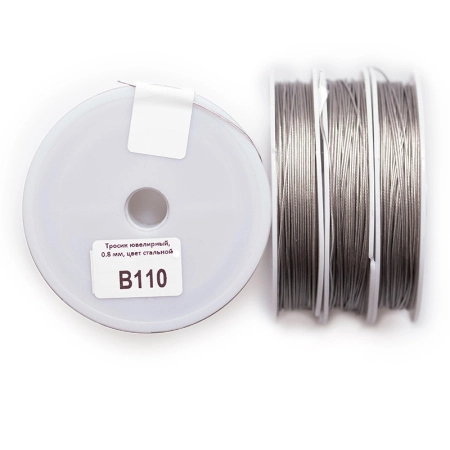 <p>Довольно качественный, очень толстый ювелирный тросик. Толщина около 0.8мм, может немного отличаться от заявленной. Цвет темно-серебристый. Оттенок может отличаться от фотографии и в разных поставках. Цена за катушку около 10 метров.</p>