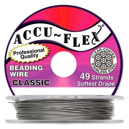 <p>Профессиональный ювелирный тросик Accu-Flex с нейлоновым покрытием. Тонкий 49-жильный тросик премиум-класса. Цвет темно-серебристый (стальной). Цена за катушку 100 футов (30.4 метра).</p>