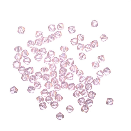 Бусины стеклянные, 4-5мм, граненые, биконусы, розовые с радужным или перламутровым покрытием, 78 шт., низка Бусины стеклянные, 4-5мм, граненые, биконусы, розовые с радужным или перламутровым покрытием, 78 шт., низка