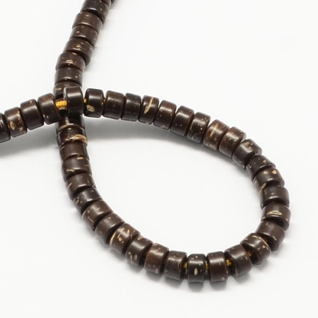 Бусина деревянная, 6х3мм, рондель, кокосовый орех, темно-коричневый, полированный, 110 шт., низка