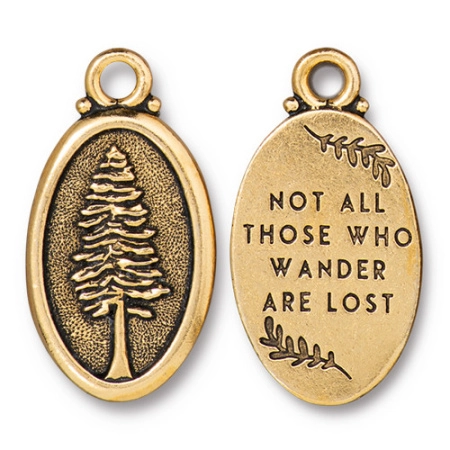 Подвеска, 29х16мм, TierraCast, медальон Секвойя, базовый материал - оловянный сплав, позолоченная с чернением, 1 шт.