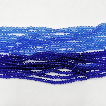 Бусины стеклянные, 3х2-3.5х2.5мм, граненые, рондели, синие, 150-175 шт., низка