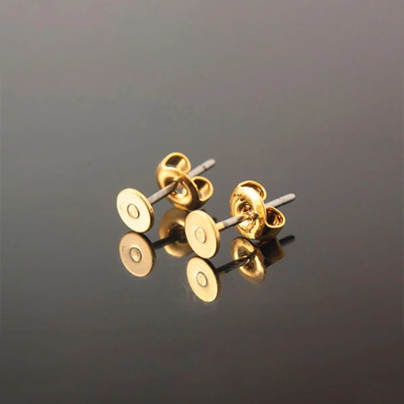 Пусеты, 4мм, Корея, с платформой, с застежками, базовый материал - хирургическая сталь, позолоченные, пара