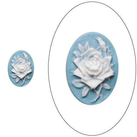 Камея акриловая, 18х13мм, роза, белая на бирюзовом, 1 шт.