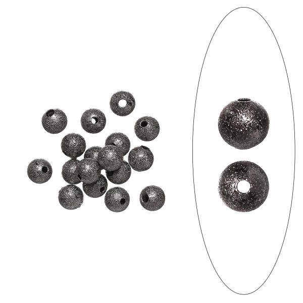 <p>Латунная бусина с покрытием звездная пыль (stardust) цвета стали с чернением (вороненой стали). Оттенок может отличаться от фотографии и в разных поставках. Также такие бусины называют "сахарный шарик" или "бусина с сахарным покрытием". Диаметр отверстия - 1 мм. Цена за упаковку 5 грамм (около 25 бусин, фасуются без проверки на дефекты).</p>