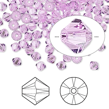 Бусина Swarovski, 4мм, Биконус (#5328), сиреневый (цвет 371), 10 шт.