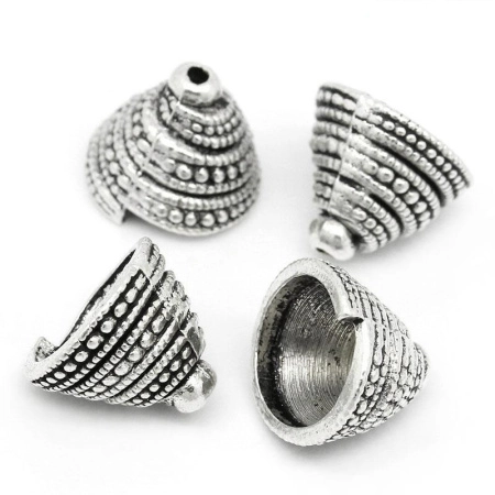 Конус, 14х12мм (внутренний размер 11мм), спиральный, базовый материал - цинковый сплав, стиль тибетское серебро, 5 шт.