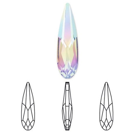 Ювелирный кристалл Swarovski, Удлиненная капля (#4331), 11х3мм, кристально-прозрачная с AB, с фольгой, 1 шт.