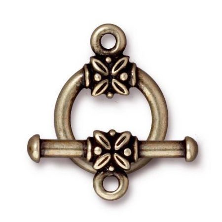 Застежка, 22.5х16.5мм, TierraCast, тогл, с растительным орнаментом, базовый материал - оловянный сплав, бронзовый с чернением, 1 шт.