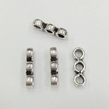 Разделитель, 13.5х4.5х3мм, Индия, гладкий, на три отверстия, базовый материал - латунь, посеребренный с чернением, 1 шт.