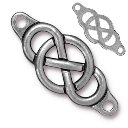 Коннектор, 35х15мм, TierraCast, Бесконечность с кольцом, базовый материал - оловянный сплав, под античное серебро, 1 шт.