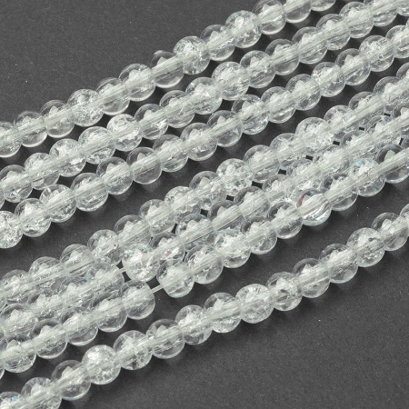 Бусины стеклянные, 4мм, кракле, кристально-прозрачный, 185 шт., низка