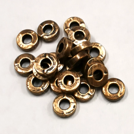 Бусина металлическая, 6х2мм, рондель гладкая, базовый материал - цинковый сплав, под медь с чернением, 5 грамм